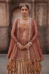 Shop_Etasha by Asha Jain_Rust Silk Sequins Square , Round Textured Metallic Lehenga Set _Online_at_Aza_Fashions
