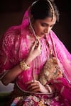 Etasha by Asha Jain_Fuchsia Silk, Gingham, Tulle Sequins, Embroidery Fuschia Pink Gajji Lehenga Set _Online_at_Aza_Fashions