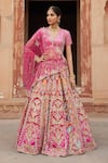 Buy_Etasha by Asha Jain_Fuchsia Silk, Gingham, Tulle Sequins, Embroidery Fuschia Pink Gajji Lehenga Set _at_Aza_Fashions