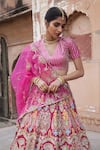 Shop_Etasha by Asha Jain_Fuchsia Silk, Gingham, Tulle Sequins, Embroidery Fuschia Pink Gajji Lehenga Set _Online_at_Aza_Fashions