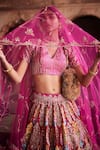 Etasha by Asha Jain_Fuchsia Silk, Gingham, Tulle Sequins, Embroidery Fuschia Pink Gajji Lehenga Set _at_Aza_Fashions
