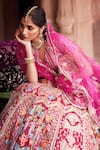 Buy_Etasha by Asha Jain_Fuchsia Silk, Gingham, Tulle Sequins, Embroidery Fuschia Pink Gajji Lehenga Set 