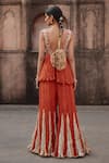 Shop_Etasha by Asha Jain_Orange Tissue, Silk Sequins, Embroidery Round Neck Designer Kurta Palazzo Set _at_Aza_Fashions