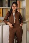 B'Infinite_Brown Cotton Collared Shirt And Joggers Set _Online_at_Aza_Fashions