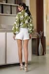 Shop_B'Infinite_Green Cotton Collared Floral Shirt And White Skorts Set _at_Aza_Fashions