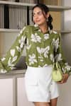 B'Infinite_Green Cotton Collared Floral Print Shirt _Online_at_Aza_Fashions