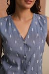 B'Infinite_Blue Denim Embroidery V-neck Waistcoat And Shorts Set _at_Aza_Fashions
