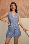 B'Infinite_Blue Denim Embroidery V-neck Waistcoat _Online_at_Aza_Fashions
