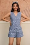 Shop_B'Infinite_Blue Denim Embroidery V-neck Waistcoat _Online_at_Aza_Fashions