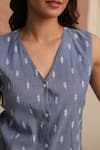 B'Infinite_Blue Denim Embroidery V-neck Waistcoat _at_Aza_Fashions