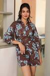 Shop_B'Infinite_Brown Cotton Collared Floral Print Shirt And Shorts Set _Online_at_Aza_Fashions