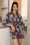 B'Infinite_Brown Cotton Collared Floral Print Shirt _Online_at_Aza_Fashions