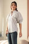 Buy_B'Infinite_Beige Cotton Collared Printed Puff Sleeve Shirt _Online_at_Aza_Fashions