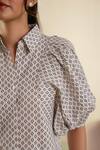 B'Infinite_Beige Cotton Collared Printed Puff Sleeve Shirt _at_Aza_Fashions
