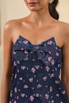 B'Infinite_Blue Denim Embroidery Bandeau Neck Floral Top And Skirt Set _Online_at_Aza_Fashions