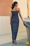 Shop_B'Infinite_Blue Denim Embroidery Bandeau Neck Floral Top And Skirt Set _at_Aza_Fashions