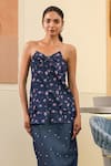 Shop_B'Infinite_Blue Denim Embroidery Sweetheart Neck Floral Bow Top _Online_at_Aza_Fashions
