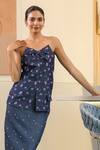 Buy_B'Infinite_Blue Denim Embroidery Sweetheart Neck Floral Bow Top _at_Aza_Fashions