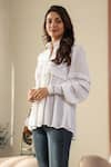 B'Infinite_White Crepe Lace Collared Designer Blouse _Online_at_Aza_Fashions