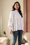 Buy_B'Infinite_White Crepe Lace Collared Designer Blouse _Online_at_Aza_Fashions