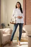 Shop_B'Infinite_White Crepe Lace Collared Designer Blouse _Online_at_Aza_Fashions