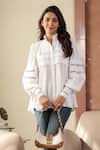 Buy_B'Infinite_White Crepe Lace Collared Designer Blouse _at_Aza_Fashions