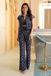 B'Infinite_Blue Denim Collared Colorful Dots Shirt _Online_at_Aza_Fashions