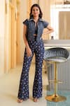 B'Infinite_Blue Denim Collared Colorful Dots Shirt _at_Aza_Fashions