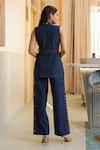 Shop_B'Infinite_Blue Denim Embroidery Blazer Trouser Set _at_Aza_Fashions