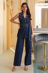 Buy_B'Infinite_Blue Denim Embroidery Blazer Trouser Set _Online_at_Aza_Fashions