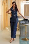 Buy_B'Infinite_Blue Denim Embroidery Blazer Trouser Set _at_Aza_Fashions