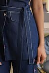 B'Infinite_Blue Denim Embroidery Designer Blazer Set _at_Aza_Fashions
