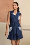 Buy_B'Infinite_Blue Denim Embroidery Blazer With Floral _at_Aza_Fashions