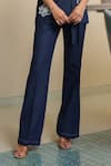 B'Infinite_Blue Denim Embroidery Lapel Collar Blazer Pant Set _Online_at_Aza_Fashions