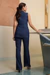 Shop_B'Infinite_Blue Denim Embroidery Lapel Collar Blazer Pant Set _at_Aza_Fashions