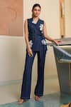 B'Infinite_Blue Denim Embroidery Lapel Collar Blazer Pant Set _at_Aza_Fashions