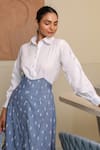 B'Infinite_White Cotton Collared Shirt And Blue Skirt Set _Online_at_Aza_Fashions