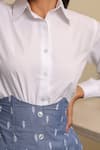 Buy_B'Infinite_White Cotton Collared Shirt And Blue Skirt Set _Online_at_Aza_Fashions