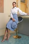 Buy_B'Infinite_White Cotton Collared Shirt And Blue Skirt Set 