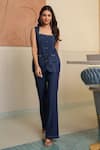 Buy_B'Infinite_Blue Denim Square Neck Top And Trouser Set 