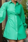 B'Infinite_Green Cotton Collared Designer Dress _Online_at_Aza_Fashions