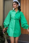 Shop_B'Infinite_Green Cotton Collared Designer Dress _Online_at_Aza_Fashions