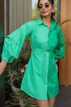 B'Infinite_Green Cotton Collared Designer Dress _at_Aza_Fashions