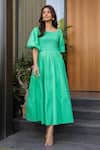 Buy_B'Infinite_Green Cotton Square Neck Midi Dress _Online_at_Aza_Fashions