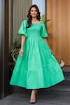 Buy_B'Infinite_Green Cotton Square Neck Midi Dress _at_Aza_Fashions