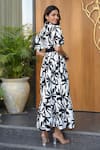 Shop_B'Infinite_Black Cotton Collared Floral Print Midi Dress _at_Aza_Fashions