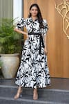 Buy_B'Infinite_Black Cotton Collared Floral Print Midi Dress _at_Aza_Fashions