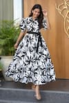 Shop_B'Infinite_Black Cotton Collared Floral Print Midi Dress _Online_at_Aza_Fashions