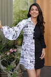 Shop_B'Infinite_Black Cotton Collared Designer Print Dress _Online_at_Aza_Fashions