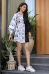 B'Infinite_Black Cotton Collared Designer Print Dress _at_Aza_Fashions